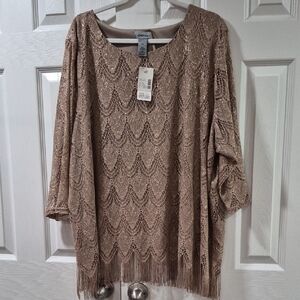 Catherines Taupe Lace Fringe Top